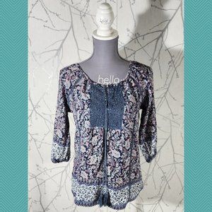 Solitaire Floral Paisley Printed Tassel Peasant Blouse